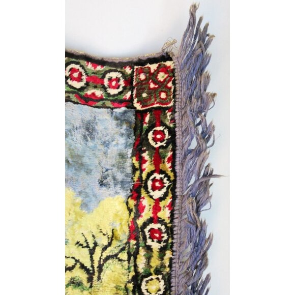 Vtg Velvet Tapestry Peacock Rug Fringe Japanese Cherry Blossom Wall Hanging Deco - Picture 3 of 5